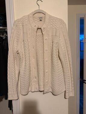L.L. Bean Women's Cream Cable-Knit Button Cardigan
